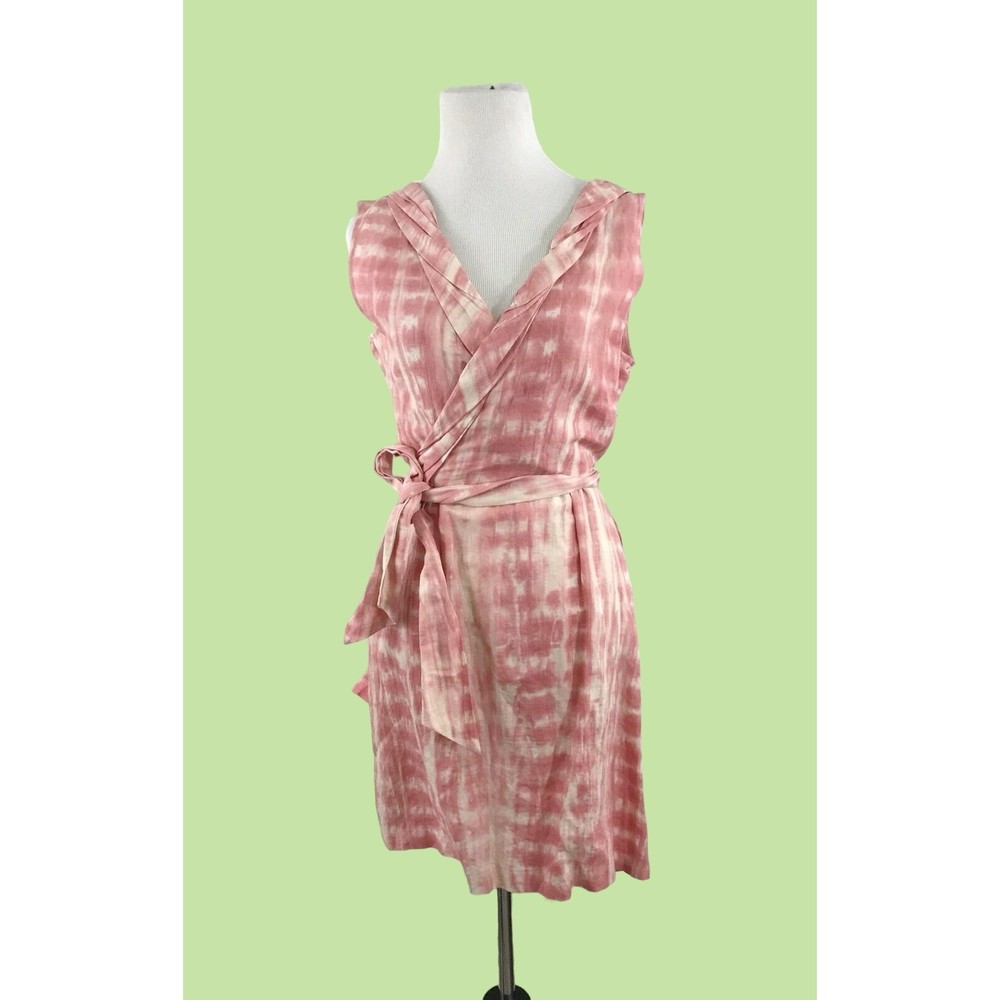 CALYPSO ST. BARTH Size XS Linen Blend Wrap Dress Tie Dye Pink Coral costal beach